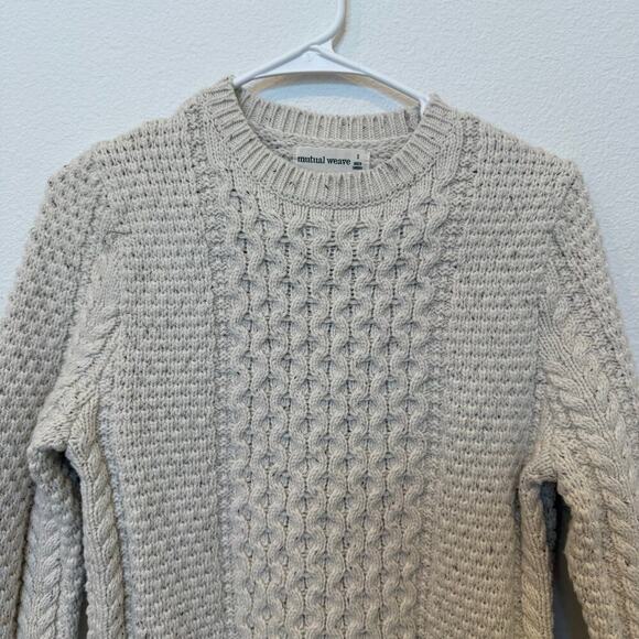 Fisherman-style Crewneck Chunky‎ Sweater Cotton/Wool/Nylon Small Cream - Picture 4 of 8